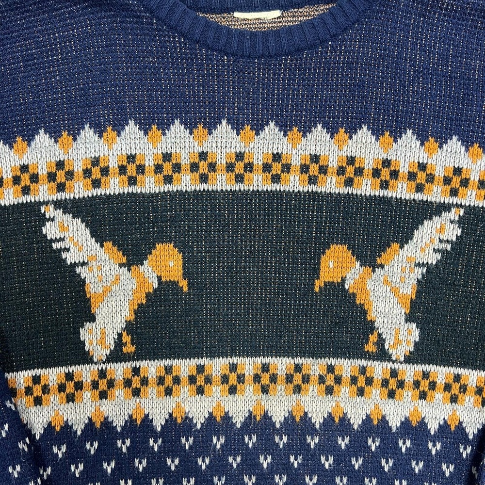 Vintage Bird Sweater Mens XL Blue 1980s Striped Geometric Outdoors USA Classic‎ - Picture 3 of 10